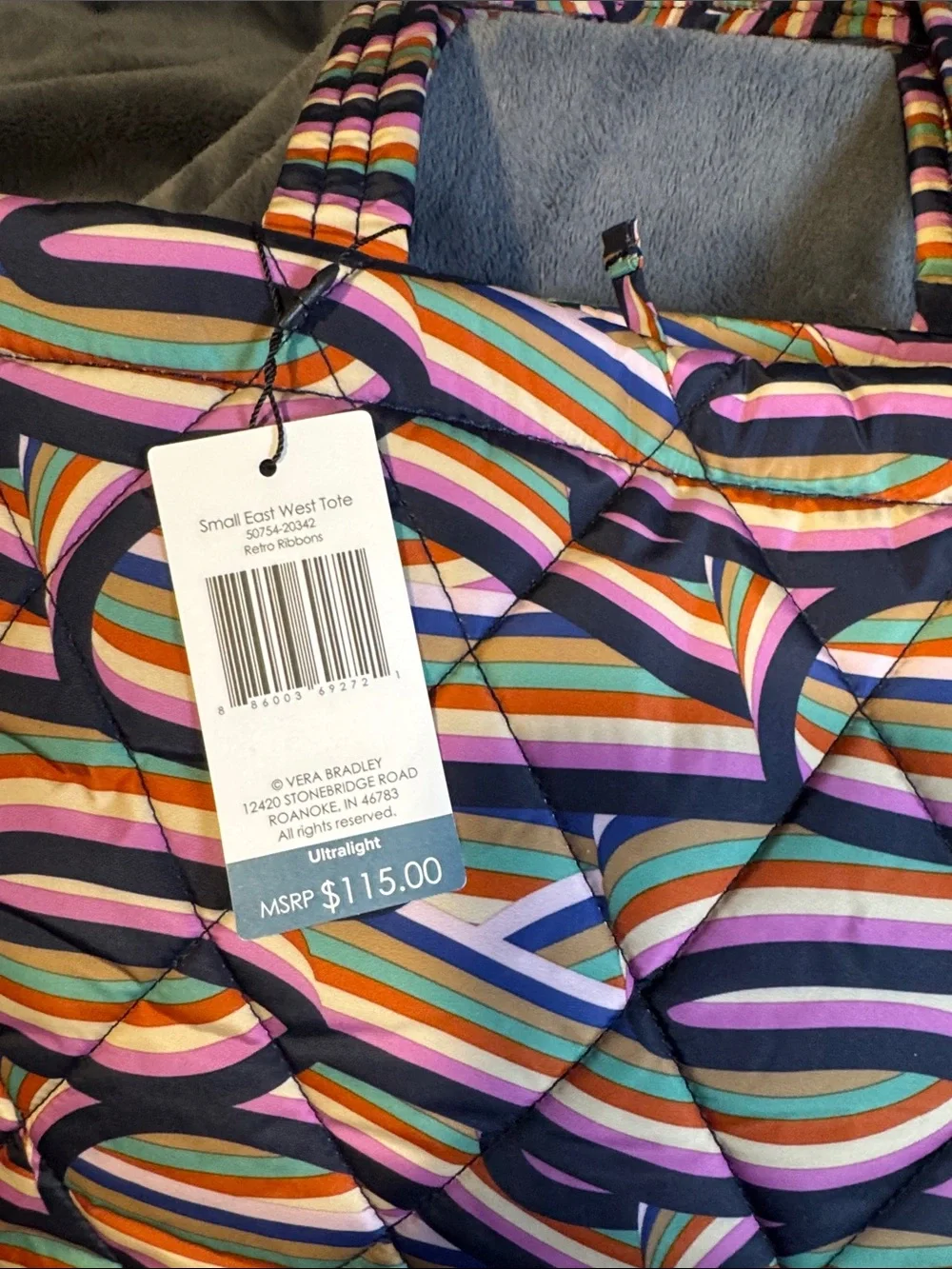 Vera Bradley Small East West Tote in Retro Ribbons